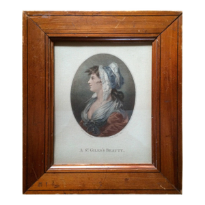 18th Century Portrait Color Engraving, Original Frame, 'A Saint Giles's Beauty'