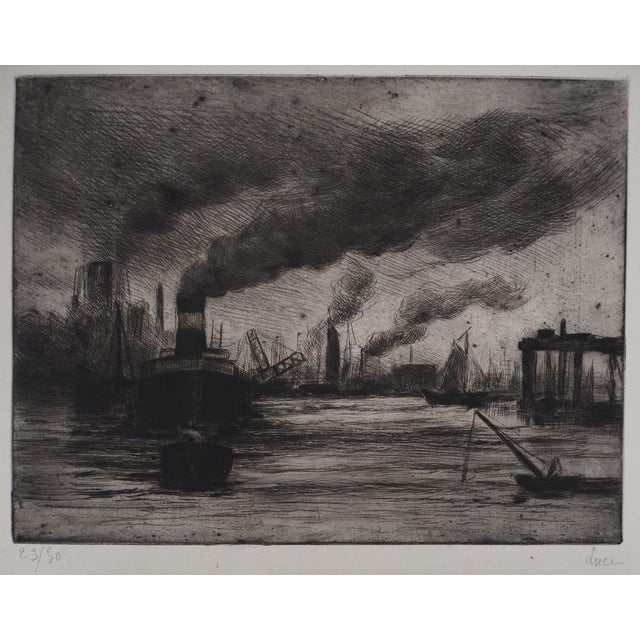 Maximilien Luce, View of the Port of Rotterdam, 1890-1895, Original Etching For Sale - Image 3 of 8
