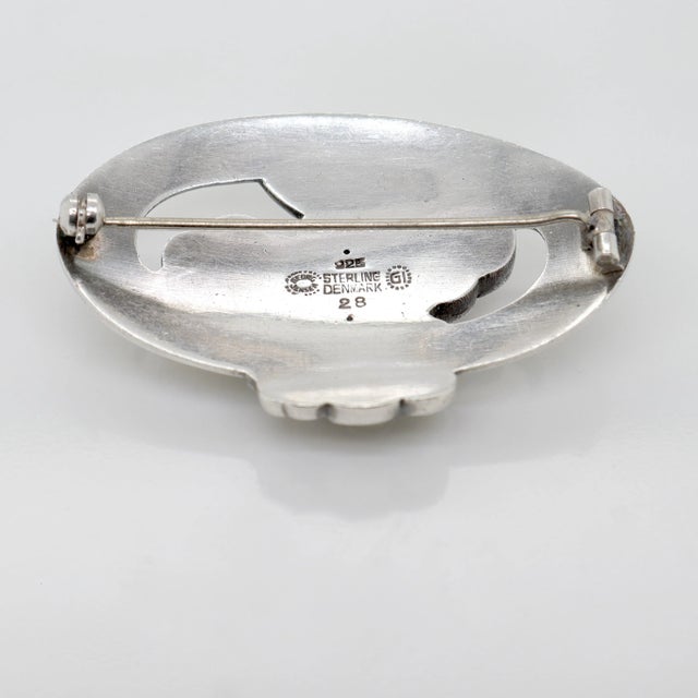 Vintage Early Georg Jensen Sterling Silver Flower Brooch No. 28, 1925-1930 For Sale - Image 9 of 12