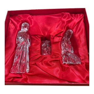Late 20th Century Waterford Crystal the Nativity Collection Holy Family Set – Joseph, Mary & Baby Jesus in Original Box For Sale