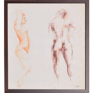 Joseph Capozio Mid Century Figurative Study of Pair Gouache and Pencil on Paper 1960 For Sale