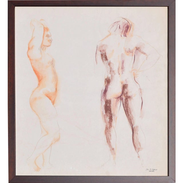 Joseph Capozio Mid Century Figurative Study of Pair Gouache and Pencil on Paper 1960 For Sale