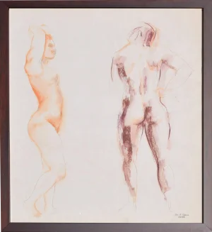 Joseph Capozio Mid Century Figurative Study of Pair Gouache and Pencil on Paper 1960