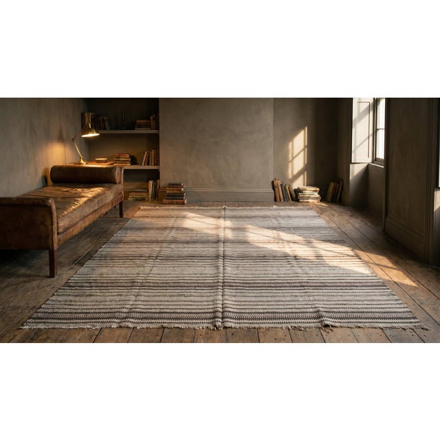 Textile 1930s Multi Brown Stripe Tribal Kilim Flat Woven Antique n.w. Persian Rug 8'4" X 10'0" Wool Carpet For Sale - Image 7 of 9