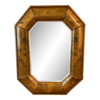 Large Vintage Chinoiserie Asian Gilt Octagonal Beveled Wall Mirror | Designer Scale | 50.5"h For Sale