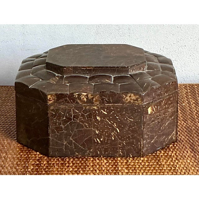 Wood Vintage Boho Quilted Pen Shell Box For Sale - Image 7 of 9