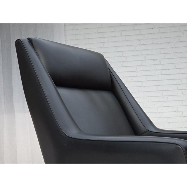 Black Danish Highback Armchair in Black Leatherette and Teak, 1970s For Sale - Image 8 of 18
