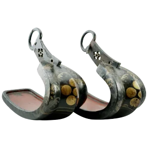 18th Century Japanese Edo Period Lacquered Samurai Iron Stirups - a Pair
