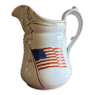 Rare Antique White Ironstone Pitcher With 36-Star American Flag, John Maddock & Son, Circa 1864 For Sale