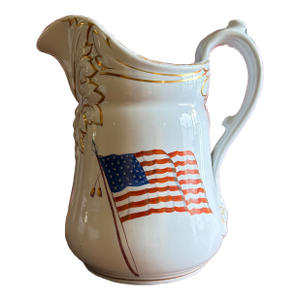 Rare Antique White Ironstone Pitcher With 36-Star American Flag, John Maddock & Son, Circa 1864
