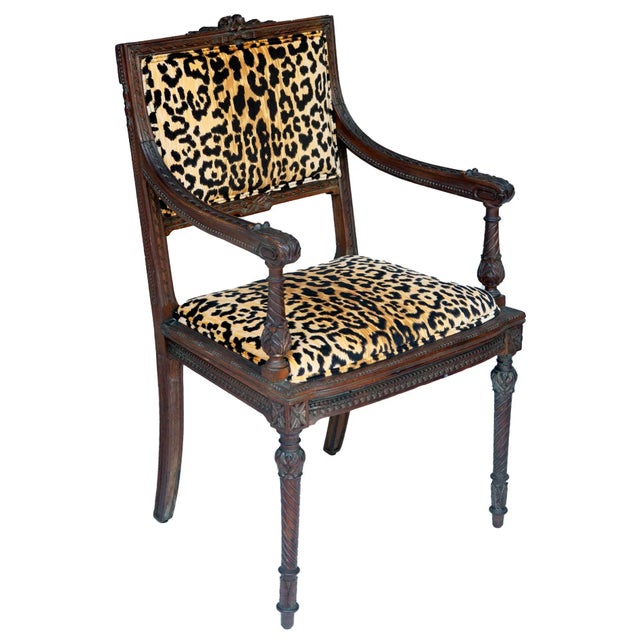 1920s French Antique Wood Carved Chair, C. 1920's Newly Upholstered For Sale - Image 5 of 6