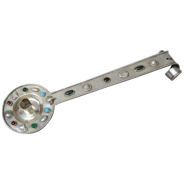 Silver and Semi-Precious Stone Candleholder, 1900s For Sale - Image 3 of 4