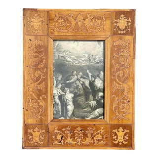 Antique Italian Sorrento Marquetry Picture Frame, Inlaid Wood Frame, Vintage Italian Wood Photo Frame, Grand Tour Decor For Sale