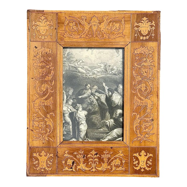 Antique Italian Sorrento Marquetry Picture Frame, Inlaid Wood Frame, Vintage Italian Wood Photo Frame, Grand Tour Decor For Sale