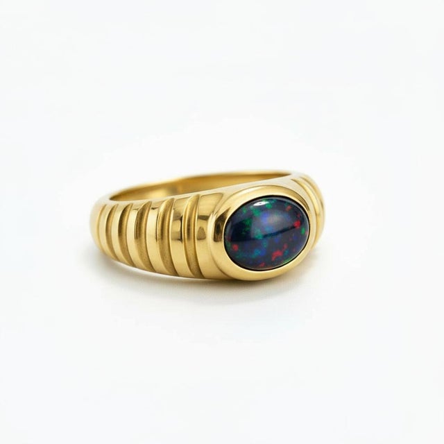 Signet Ring with Black Opal Cabochon for Men silver, gold. Oval Solitaire Ring. Minimalist Luxury Pinky Ring. Vintage...
