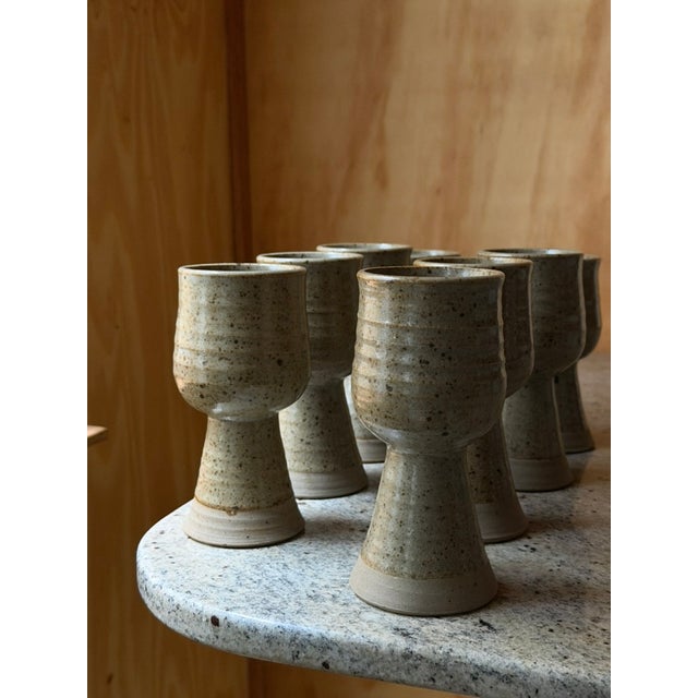 Handmade Speckled Stoneware Goblets, Set of 8 For Sale - Image 4 of 18