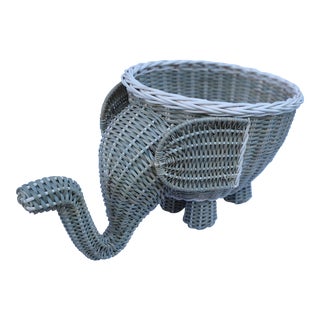 Large Pottery Barn Gray Wicker Elephant Storage Basket For Sale