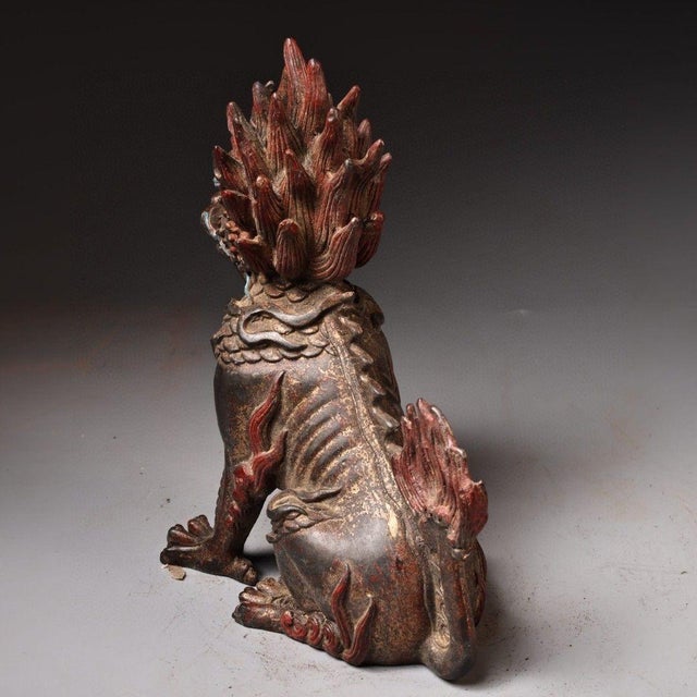 Late 20th Century Gilt Bronze Qilin Statue With Cinnabar Accents For Sale - Image 5 of 10