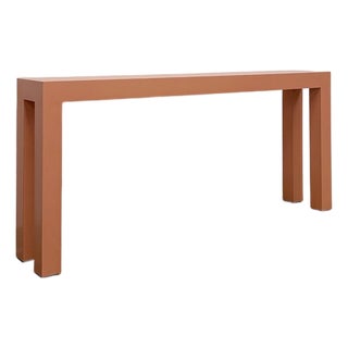Vintage Salmon Laminate Narrow Console Sofa Table Postmodern Retro Slim For Sale