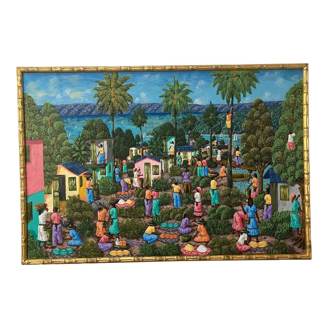 Late 20th Century Monumental Original Oil Painting by l.y. Alaby, 73” × 50”, Framed For Sale