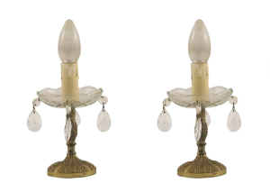 Antique Gilt Bronze Lamps with Swarovski Crystal Pendants from Liberty, Set of 2