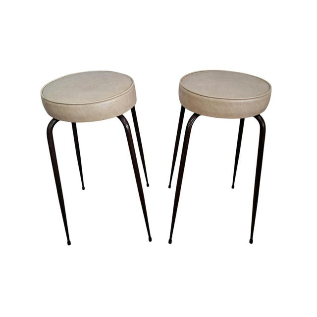 Mid-Century Style Bar or Kitchen Stools in Cream Leatherette, 1980s, Set of 2 For Sale - Image 14 of 14