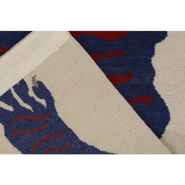 Textile 2010s Rug & Kilim’s Tiger-Skin Rug in White With Blue & Red Pictorial For Sale - Image 7 of 8