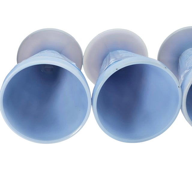 Glass 1930s Jeanette Glass Delphite Blue Cherry Blossom Footed Juice Tumblers, Set of Five For Sale - Image 7 of 9