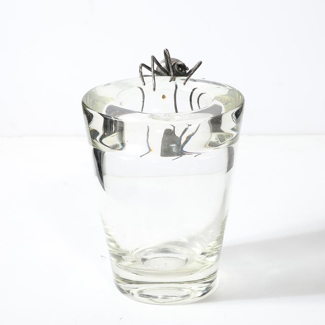 Aesthetic Movement Silver Spider Sculpture Crystal Vase Signed Leerdam Crystal For Sale - Image 9 of 15
