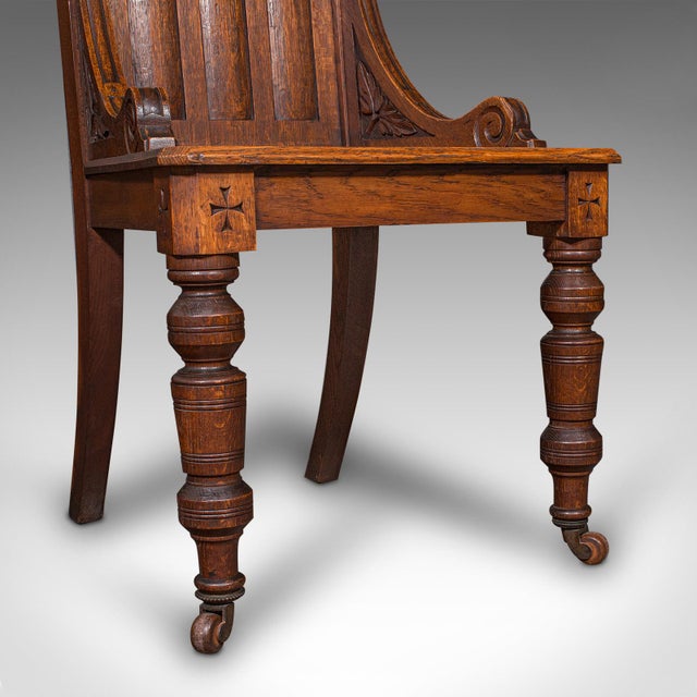 Antique Gothic Revival Hall Chair, Scottish Oak, Reception Seat, Victorian, 1870 For Sale - Image 12 of 12