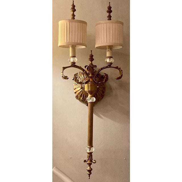 Mid 19th Century Biedemeier Style Torchiere Two Light Brass Sconce With Shades For Sale - Image 11 of 11