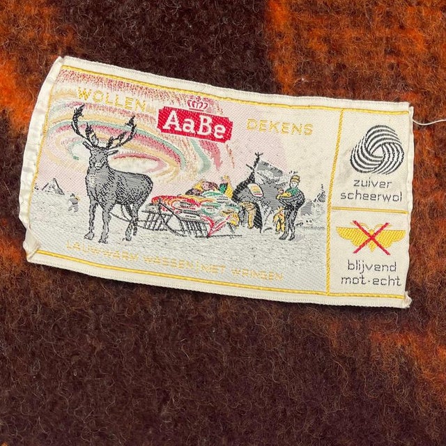Mid-Century Modern Dutch Pure Wool Throw Blanket in Orange and Brown Swirl from Aabe, 1970s For Sale - Image 3 of 12