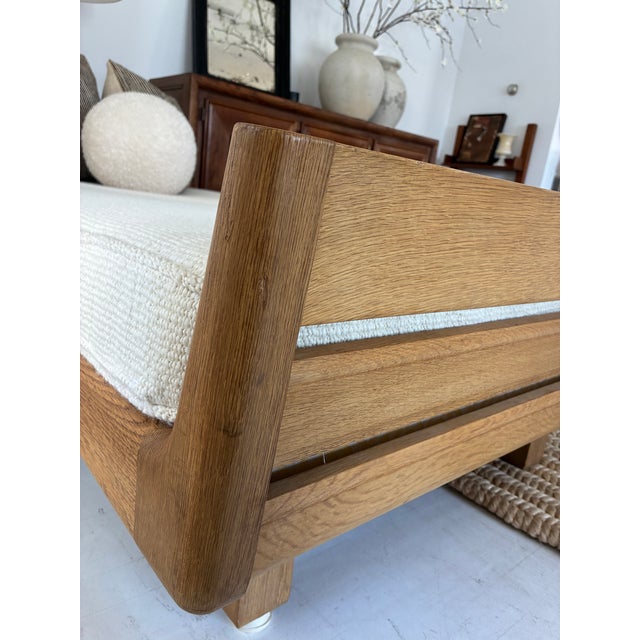 1960s Attributed to Guillerme & Chambron Daybed, Oak and Upholstery For Sale - Image 13 of 17