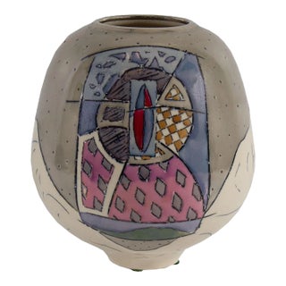 Freeman Signed Postmodern Studio Pottery Vase For Sale