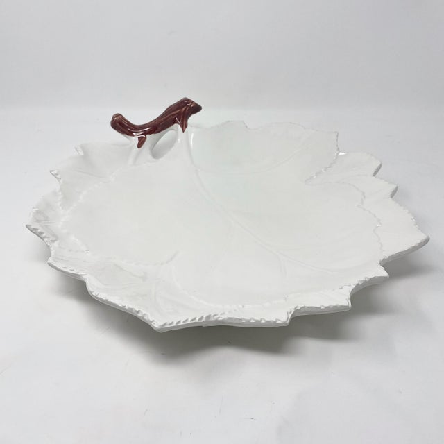 Leaf Tray With Natural Branch Handle — The Mane Lion, Hand-Painted Italian Ceramic For Sale - Image 4 of 5