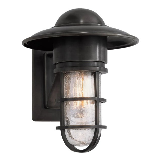 Chapman & Myers for Visual Comfort Signature Marine Indoor/Outdoor Wall Light in Bronze with Seeded Glass For Sale