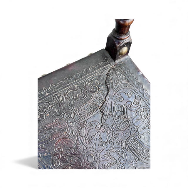 Six - 18th Century Portuguese Carved Walnut Chairs With Brass Finial Toppers and Brass Studs For Sale - Image 9 of 12