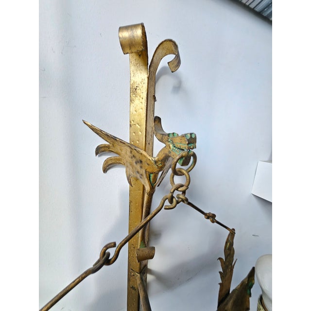 Large 5 Foot 1920's Hammered Ironand Copper Dragon Wall Sconce For Sale - Image 9 of 12