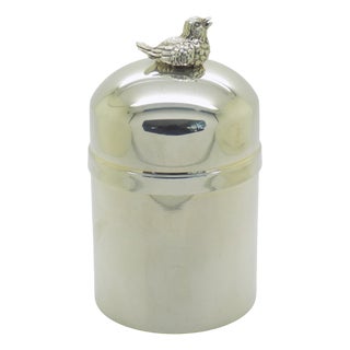 Vintage Italian Cotton Swab Jar with Bird Top in Silver 800, Milan, 1970s For Sale
