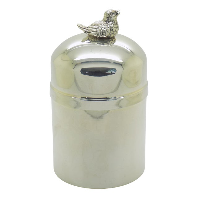 Vintage Italian Cotton Swab Jar with Bird Top in Silver 800, Milan, 1970s For Sale