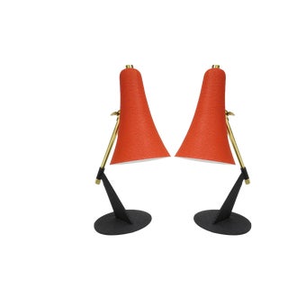Brass Bedside Table Lamps, 1950s, Set of 2 For Sale
