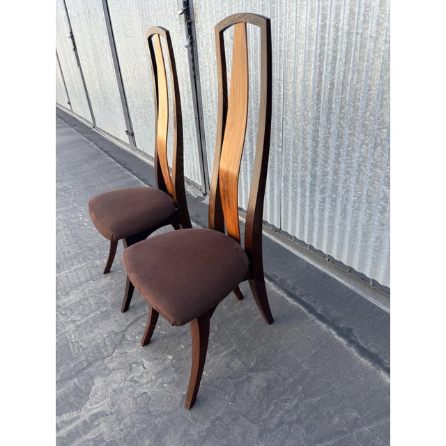 Jeffrey Greene 1985 Pair of Jeffrey Greene Palm and Mahogany High Back Dining Chairs For Sale - Image 4 of 12