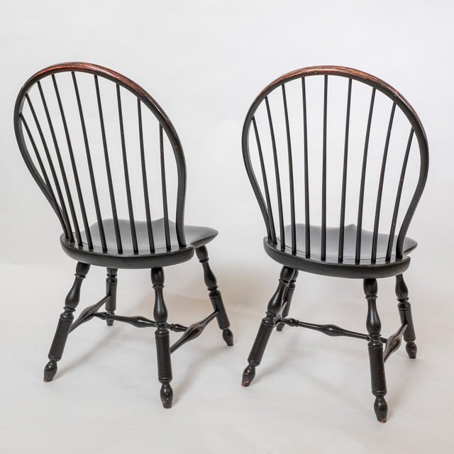 Black 1990s Set of Four d.r. Dimes Windsor Bowback Side Chairs in Black Crackle With Custom Cushions For Sale - Image 8 of 8