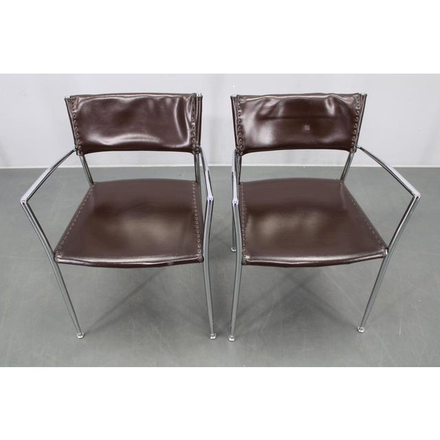 Mid-Century Modern Armchairs in Leather & Chrome from Arper, 1980s, Set of 6 For Sale - Image 11 of 18