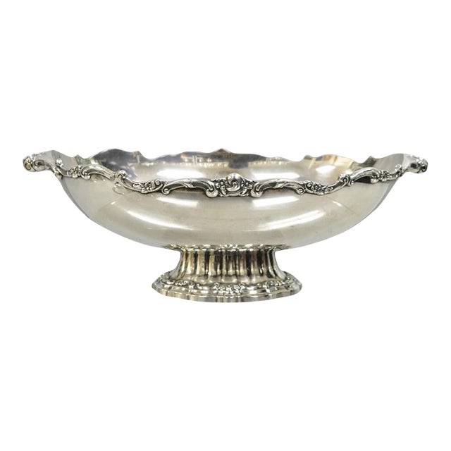 Vintage Victorian Silver Plated Oval Pedestal Centerpiece Fruit Bowl by Lunt For Sale