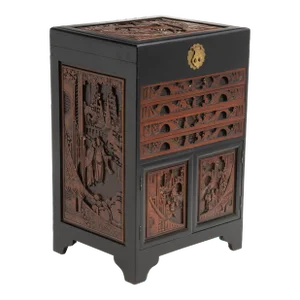 Chinese Silverware Cabinet Collectors Chest Relief Carved Chinoiserie