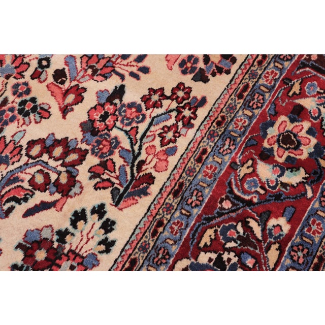 Textile 1970s Handmade Ivory Red Floral Oriental Rug 6'2" X 8'8" For Sale - Image 7 of 7