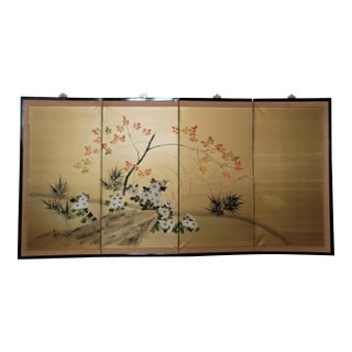 Mid-20th Century Japanese 4-Panel Gold Leaf "Kin Byōbu" Screen – Signed Ei-Hō For Sale