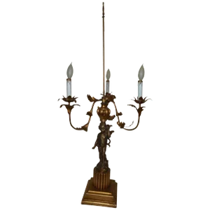 Italian French Cherub Putti Bronze Candelabra Lamp Antique