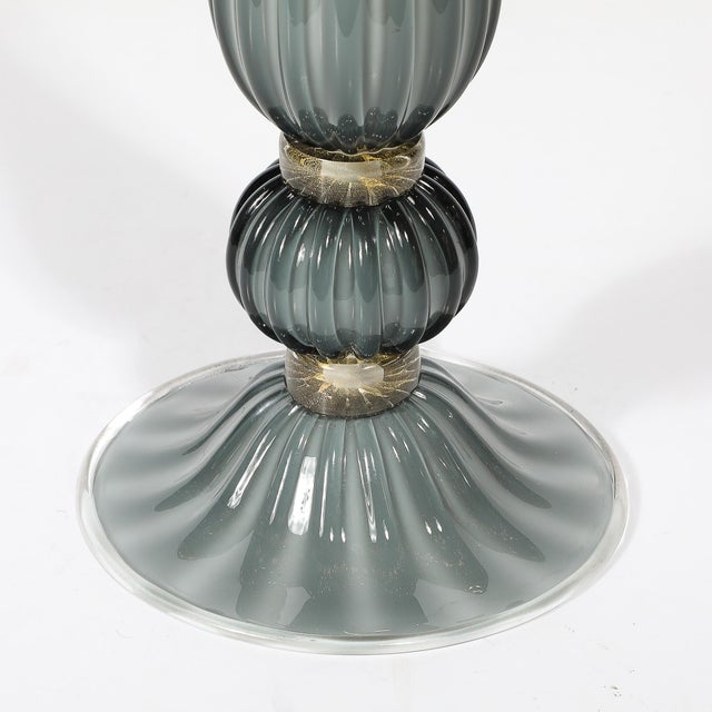 Pair of Modernist Murano Glass Table Lamps in Flint Gray W/24k Gold Flecks For Sale In New York - Image 6 of 12